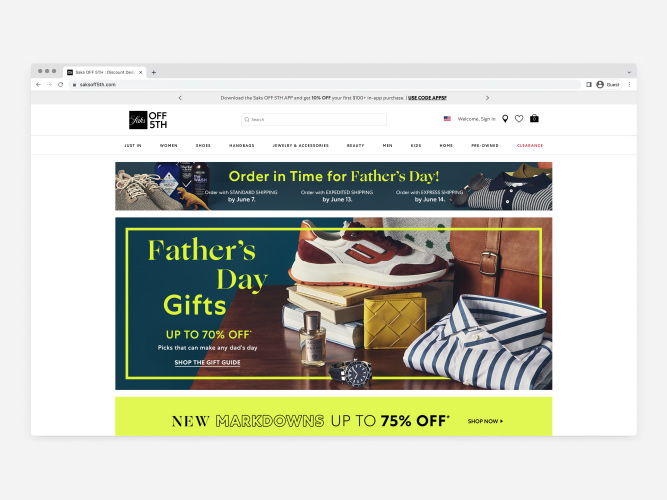 Saks OFF 5TH Father's Day Campaign 2023 Website Homepage Hero & Banner