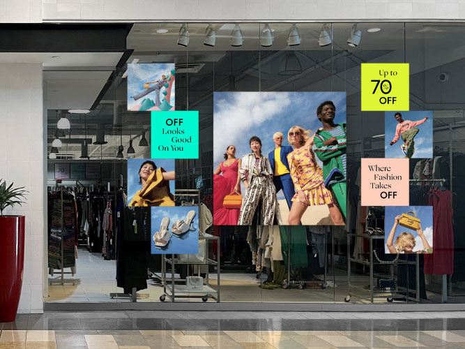Saks OFF 5TH Spring Campaign Brand Relaunch Window Signage In-Store