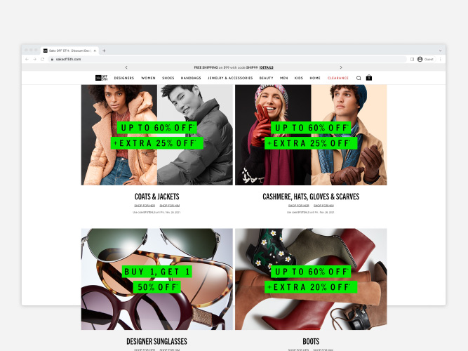 Saks OFF 5TH Black Friday Campaign Digital Design Homepage Below The Fold