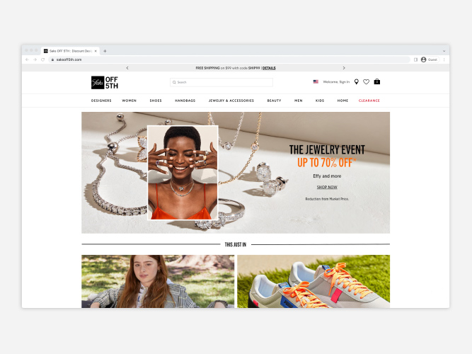 Saks OFF 5TH The Jewelry Event Franchise Redesign Digital Design Homepage Hero
