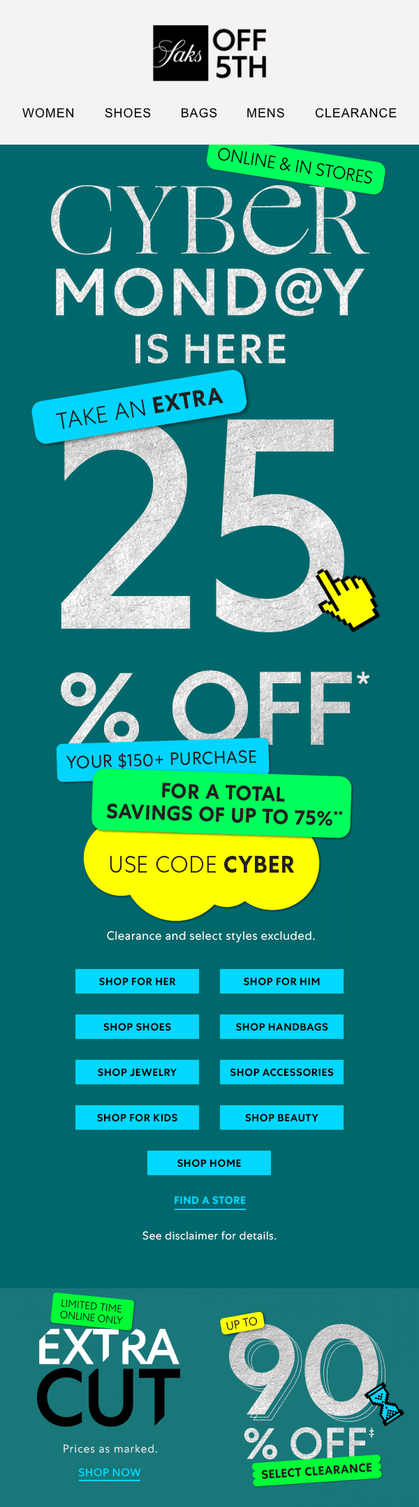 Saks OFF 5TH Cyber Deals 2023 Email 1