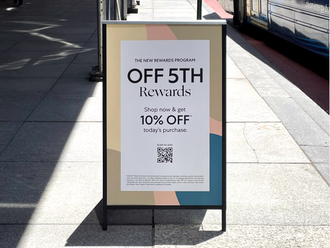 Saks OFF 5TH Print O5 Rewards Fitting Room Cling And Counter Sign Laydowns